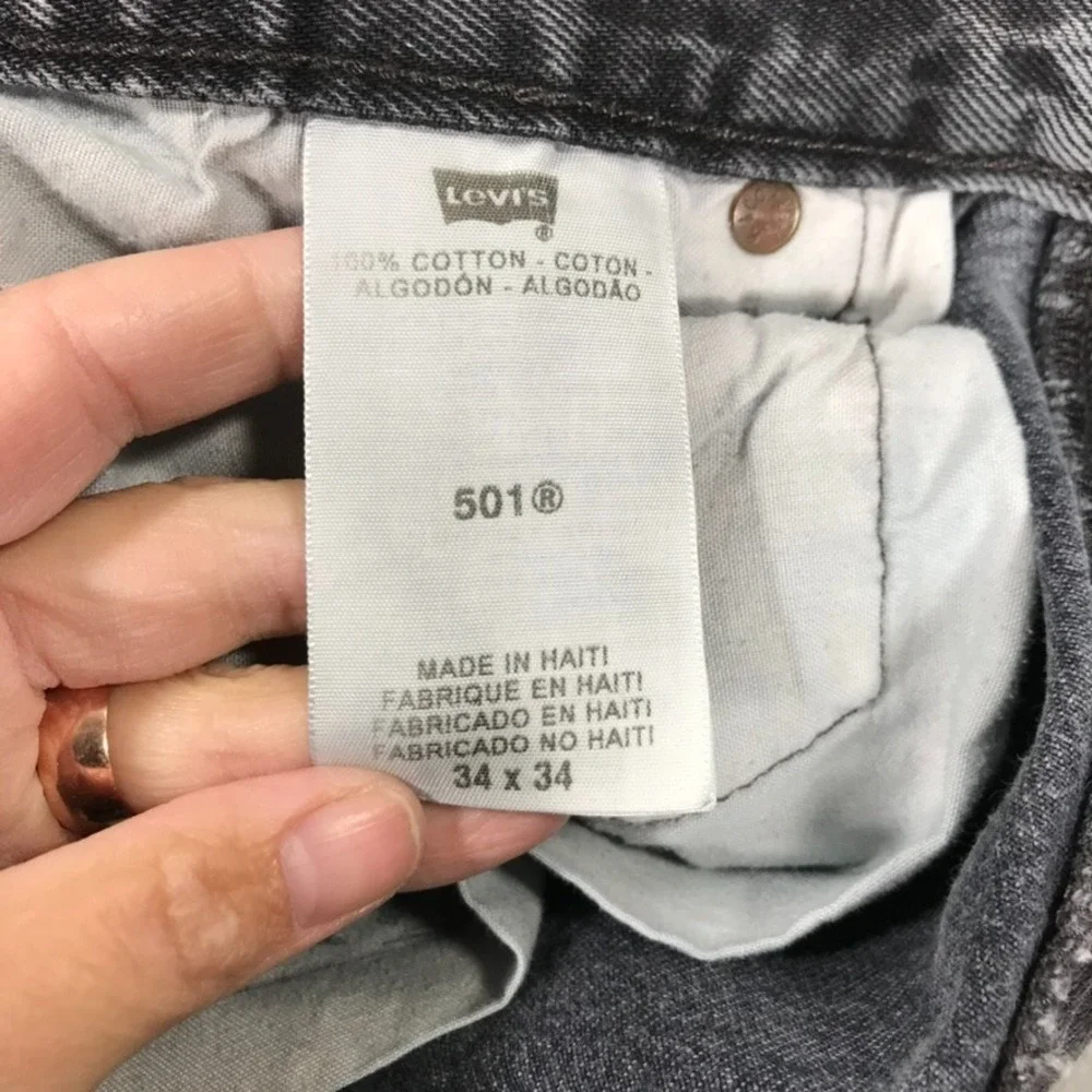 Vintage Y2K Levi's 501 Jeans Men's 34x34 Black Faded Gray Grunge Rock Button Fly